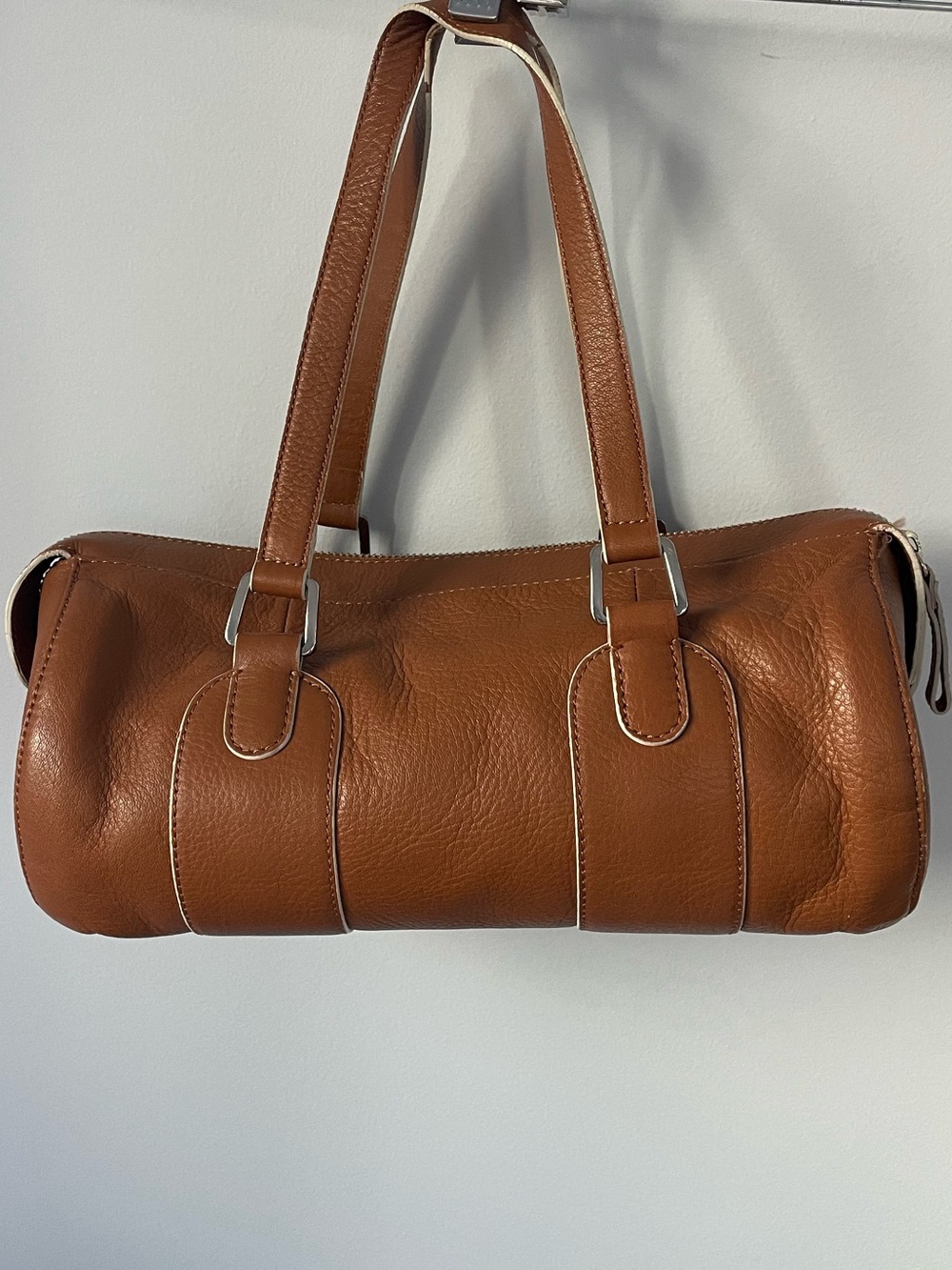 Vintage Ann Taylor Warm Brown Leather Barrel Leather Bag Satchel